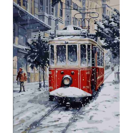 Старый красный трамвай. LW3088 Картина по номерам